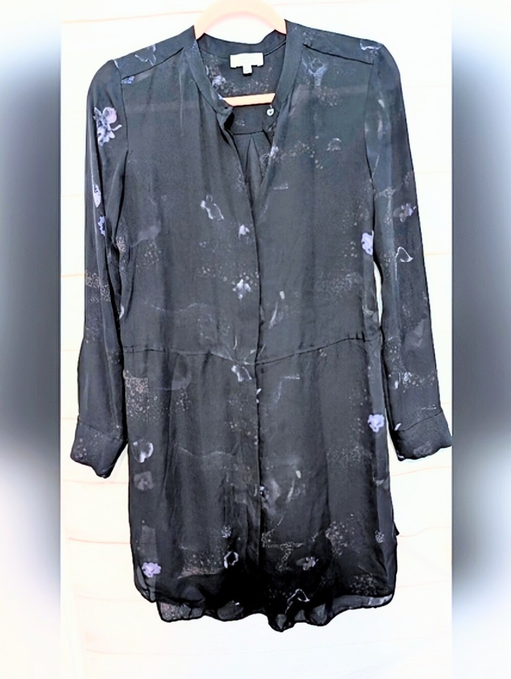 Aritzia Wilfred 100% silk Black and Purple Semi Sheer Long Sleeve Dress XXS